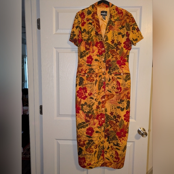 Positive Attitude Dresses & Skirts - Floral Button-Front Yellow Midi Dress
